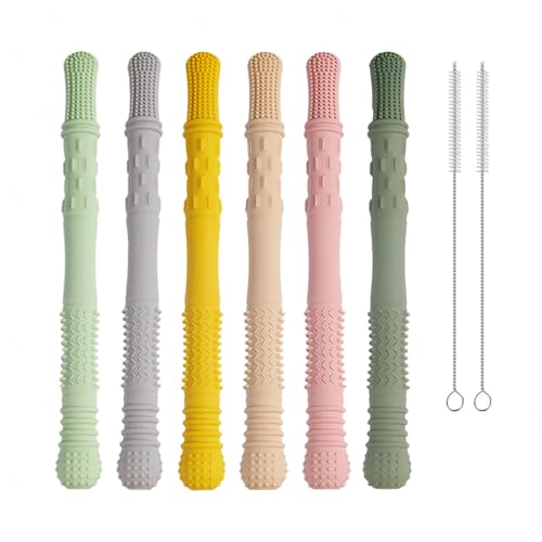 Teething stick for Autism, ADHD, Anxiety- Silicone Teething 6Pack Zahnungshilfe Baby, Beißröhrchen Ba-by, Zahnungshilfe für Kinder Molars, BPA Free Teething stick Kaustange baby