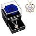 DYD Rosa Preservada con Collar para Mujer, Collar Corazón Colgante Piedra Natal de Oro Rosa con Caja de Rosa Eterna Azul, Regalo de Cumpleaños para Madres/San Valentín/Espos