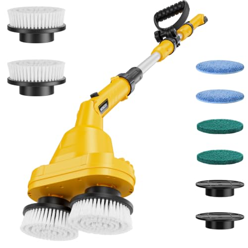 Image of NATBEESY 2 in 1 Electric Spin Scrubber Compatible with DeWalt 20V Battery(Tool Only), Dual-Head Power Scrubber, 680 /1200 RPM, 45 Adjustable Head, Extendable Handle for Tile, Tub, Floor & Bathroom
