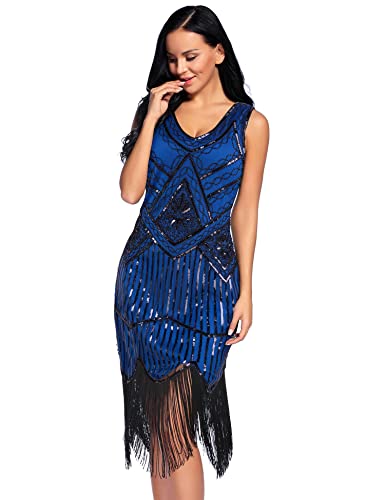 Image of Plus Size 1920s Vintage Fringed Gatsby Sequin Beaded Tassels Hem Flapper Dress for Women