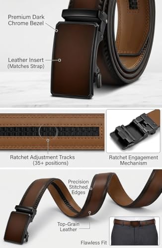 Image of WildHorn Men's Genuine Leather Belt for Men| Premium Auto-Lock Buckle | Adjustable up to 48 inch | Formal & Casual Wear | Micro-Adjust Fit | Stylish Gift Box Included