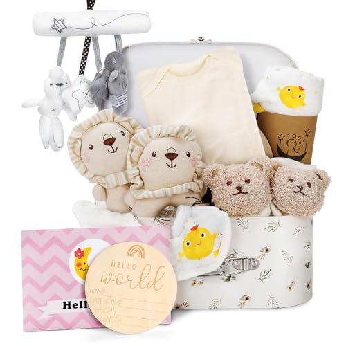 9 piezas regalo para recién nacidos regalo para recién nacido niña niño con pelele toallas de baño babero calcetines sonajero caja de recuerdos tarjetas de felicitación baby shower fiesta