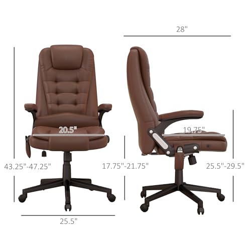 Image of HOMCOM High Back Vibration Massage Office Chair with 6 Vibration Points, Heated Reclining PU Leather Computer Chair with Armrest and Remote, Brown