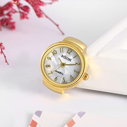 Image of JewelryWe Finger Watch for Women - Stretchy Elastic Band Round Simple Dial Quartz Ring Watches for Daily and Office