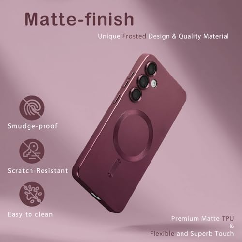 Image of DIZORO Samsung S25 Fe Case, Compatible with Mag Safe, Matte Luxury Metallic Luster Flexible TPU Wireless Charging Shockproof Case with Camera Protector Back Cover (Wine)