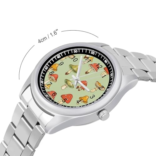 Mushroom With Dot Watches Stainless Steel Band Wristwatch Business Dress Watch for Work Home2
