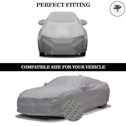 Image of Sulfar 100% Waterproof Car Body Cover Compatible with Mirror for Hyundai Santro Xing (Triple Stitched, Full Bottom Elastic, Grey-TB)