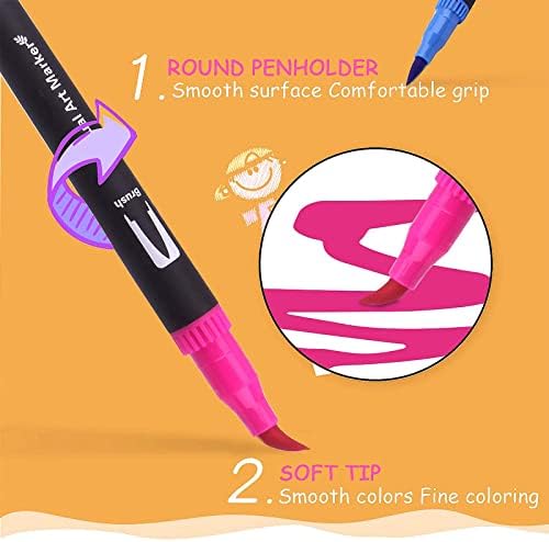 Laconile Colouring Pens,120 Dual Tip Brush Pens Watercolour Brush Fineliner Felt Tip Pens Art Markers, Water Based Coloured Pens for Calligraphy Drawing Sketching Colouring Book