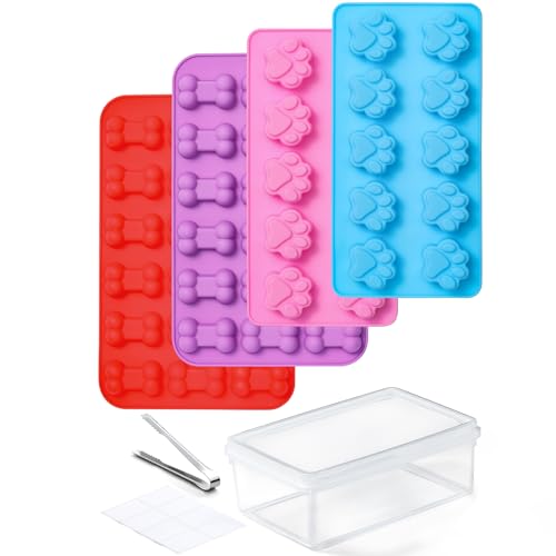 4 Pack Silicone Dog Treat Molds with Container and Ice Tong, Non-...