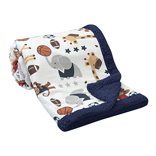 Image of Lambs & Ivy Future All Star Sports Sherpa Blanket, Blue/Red