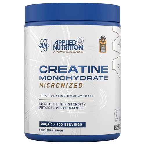 Applied Nutrition Creatine Monohydrate Powder 500g – 100% Micronized Creatine – 5g per Serving – Unflavoured – Supports High-Intensity Performance – 100 Servings