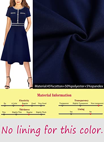 Image of VFSHOW Womens Buttons Pockets Office Business A-Line Dresses Short Sleeve Work Crew Neck Tweed Trim Fit and Flare Swing Dress