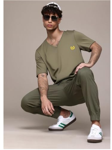 Image of Mack Jonney Regular Solid Cotton Blend V Neck T Shirt for Men