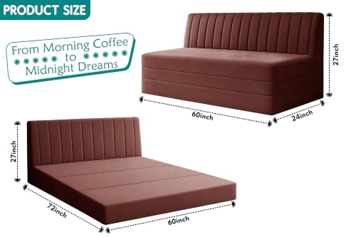 Image of Los Angeles Modern Velvet 3-Seater Sofa Cum Bed, Multipurpose Convertible Sleeper Couch Sofa for Living Room, Bedroom & Office- Brown Color