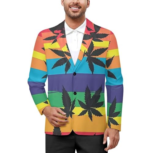 Colorful LGBT Weed Leaf Mens Blazer Lightweight Sport Coat Two Button Suit Jackets