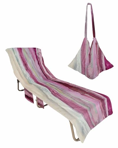 Beach Pool Patio Lounge Chaise Chair Cover Towel With Pockets,Abstract Red Absorbent & Quick Dry Microfiber Towel Cover Bag Summer Travel Accessories for Sunbathing Modern Ombre Ocean Striped Wave Art