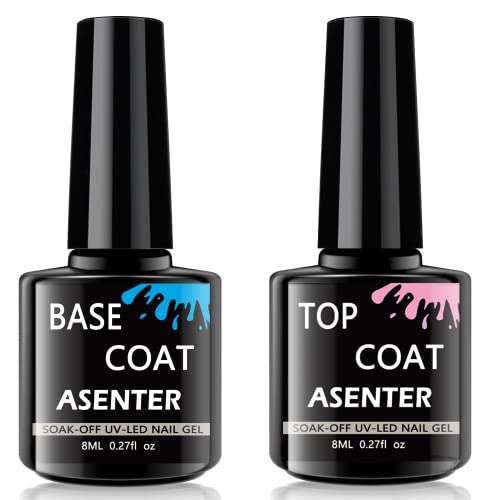 ASENTER 2PCS Ultra Shine Top Coat - Base et Brillance Top Coat Vernis Semi Permanent - Glossy Gel UV LED Soak Off No Wipe Cover
