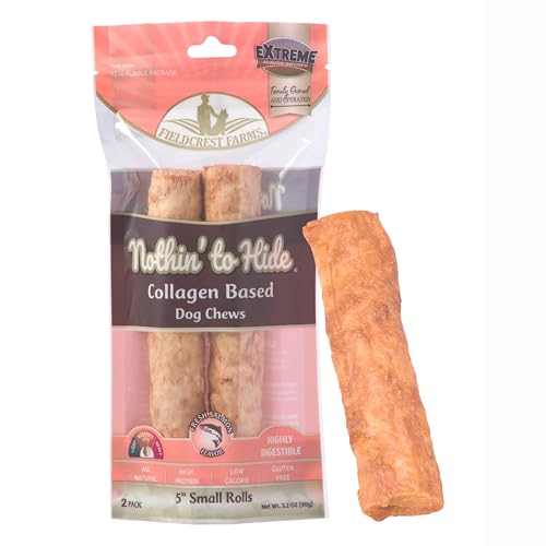 Fieldcrest Farms Nothin’ to Hide Small Roll Dog Chews, 5” Salmon Flavor, 2 Pack – Highly Digestible Collagen Rolls for Long-Lasting Chewing