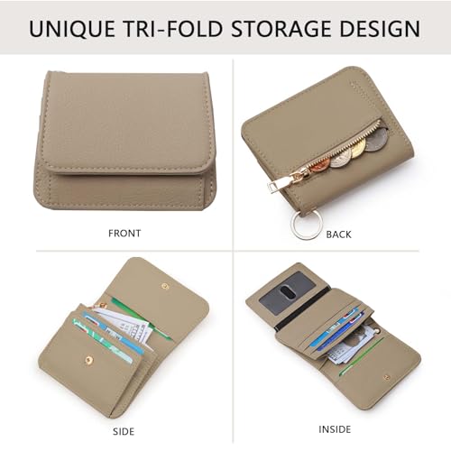 Image of Keychain Wallet for Women,RFID Wristlet Wallet with Beaded Strap | Tri-Fold Design,6 Card Slots,ID Window,Zipper Coin Pocket,Lightweight Carry