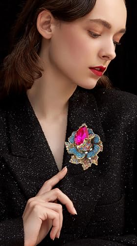 Image of Rhinestone Flower Brooch For Women Crystal Rose Flower Brooch Pin Big Size Rhinestone Crystal Flowers Broochs Stylish Rhinestone Rose Flowers Pin Elegant Clothing Hat Bag Accessories