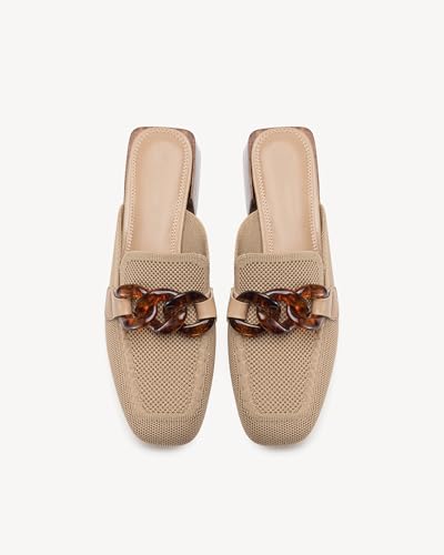 Image of NEWBELLA Mousse Fit Women Flat Mules Commute Pointed Toe Mules Flats Slip On Slides Walking Shoes, Beige 9