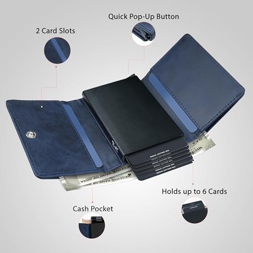 Image of The Wallet Store Maverick RFID Protected Minimalist Wallet, Pop-Up Cardholder, Scan-Proof Aluminium Case, Holds 8 Credit /Debit Cards, Slim Men's Wallet (Blue-D)