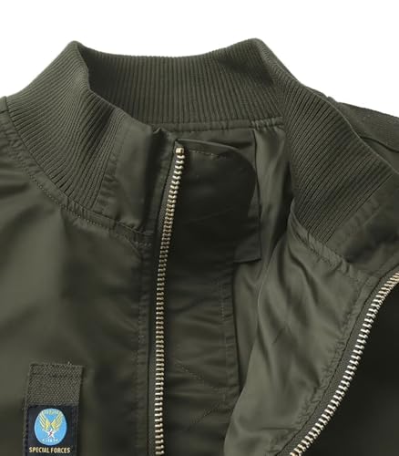 Image of FTIMILD Military Bomber Jacket for Men Casual Windbreaker Jacket Mens Spring and Fall Jacket with Pockets and US Armband