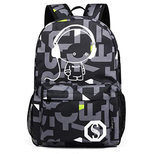 Mochila Luminosa Casual, Noctilucencia Colorida bolsa de ordenador portátil de lona, ??Bolsa de hombro, Escuela Mochila linda, bolsa de lona, ??bolsa de trabajo, bolsa casual (Letras negras)