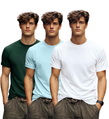 Image of INKKR Men's Solid Round Neck Half Sleeve Classic Cotton Bio-wash T-Shirt Combo | Crew Neck Cotton Tshirt for Men Combo