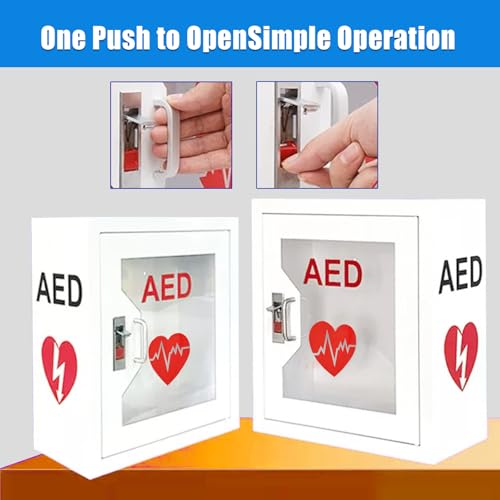 Image of Industrial Steel AED Cabinet with Viewing Window - Wall Mount Defibrillator Storage Case (14.2 x 7.1 x 15.7 Inches)