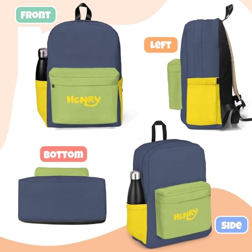 HUTARIO Personalized Backpack for School, Boys Kids Name Bookbag Elementary School Backpack Set with Lunch Bag Box and Pencil Case, Waterproof Lightweight 16.8”3