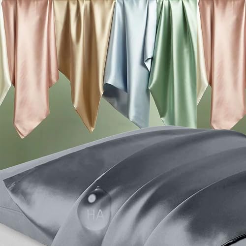 Image of Mulberry Silk Pillow Cases Queen Size, Silk Pillowcase for Hair and Skin, Both Sides Natural Silk Satin Pillowcase for Sleeping Women with Zipper, Gifts for Women Men, Space Grey
