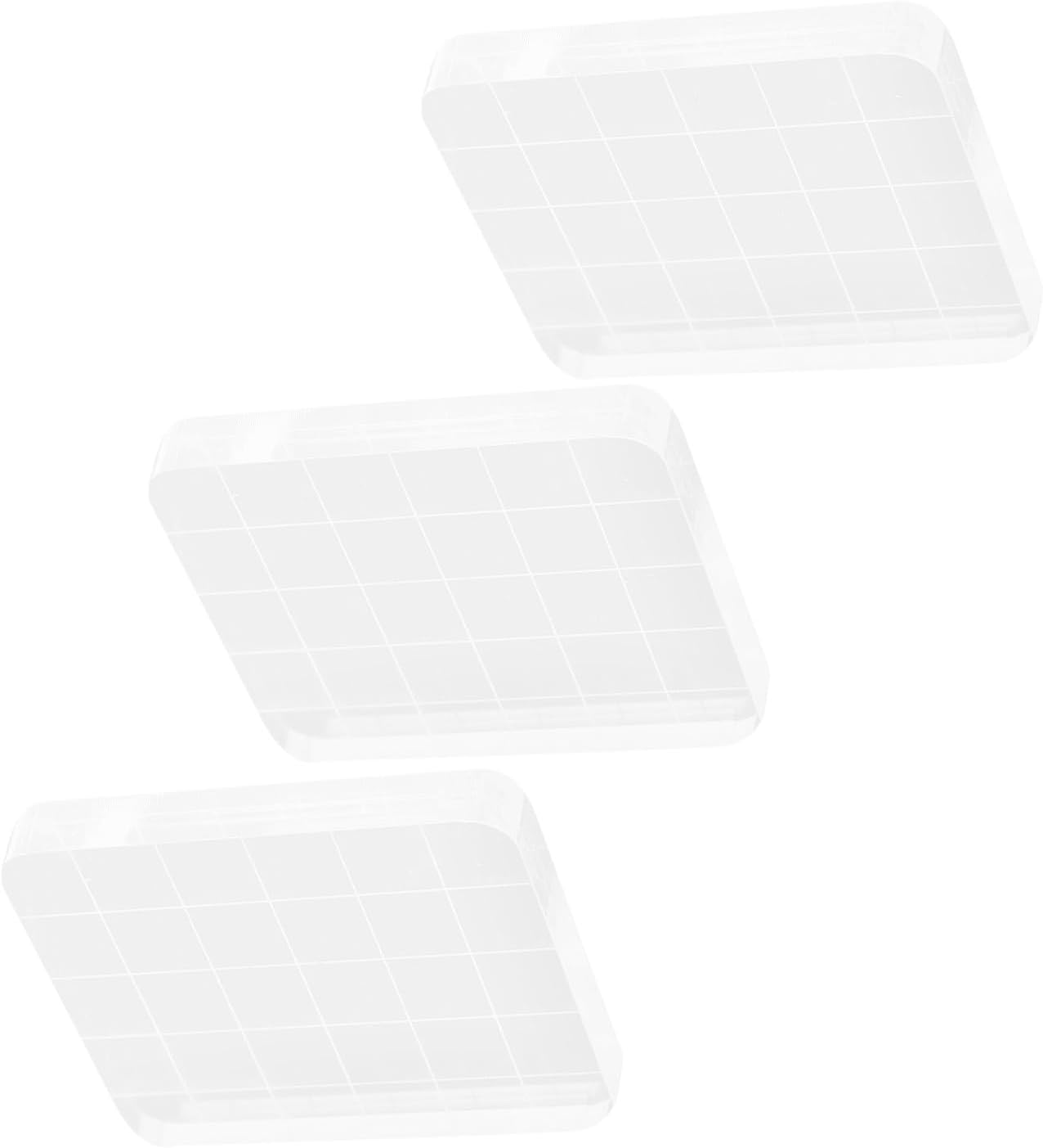 WOONEKY 3pcs Acrylic Stamp Blocks Set with Grid Lines 6x5cm for Scrapbooking DIY Crafts and Card Making Supplies