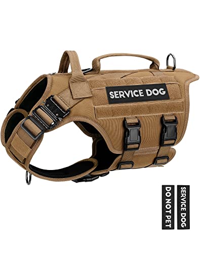 Image of PETNANNY Tactical Dog Harness - No-Pull Service Vest for Large Breeds, with Hook & Loop Patch Panel & MOLLE System | Padded Handle for Walking, Hiking & Training (Khaki,L)