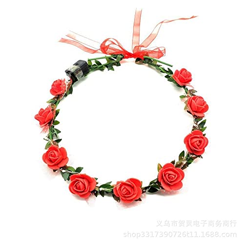 Led Flower Headband Light Up Flower Crown Garland Headband Luminous Floral Headpiece For Women Girls Hair Accessories Wedding Party(Red) #TOP2
