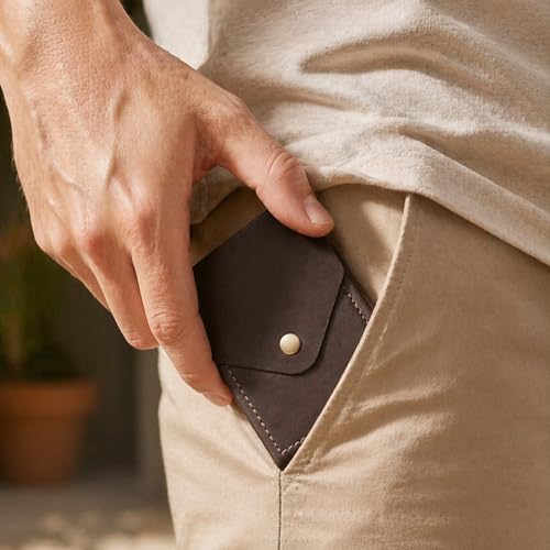 Image of The Wallet Store Flip 2.0 Genuine Leather Vertical Slim Wallet for Men | Easy Quick Card Access | Compact Front Cash Pocket & Button Lock | Minimalist Travel & Daily Carry Wallet (Dark Brown)