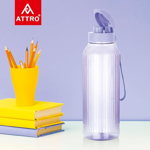Image of ATTRO Prime Linear Plastic Water Bottle, Leak-Proof- Set of 3-1.5L-Purple