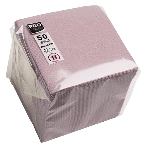 PRONAPPE - Réf. SV622003I - 50 Serviettes cocktail 20x20 cm - Papier micro-gaufré - ouate 2 plis - Vieux rose
