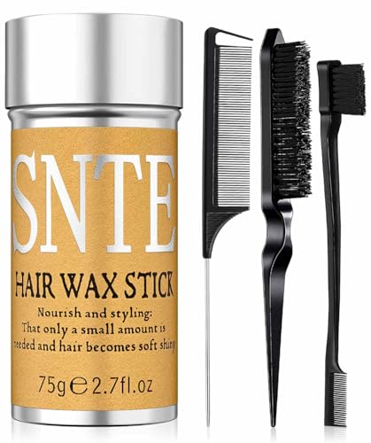Slick Back Hair Brush & Hair Wax Stick Set - Frizz Control & Flyaway Smoothing - Sleek Ponytails,...