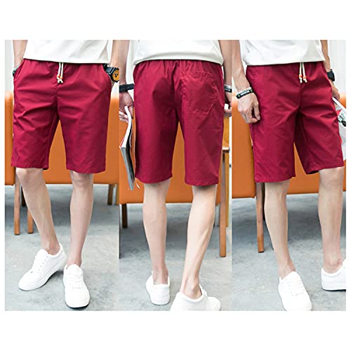 Men's Elastic Waist Casual Shorts Drawstring Summer Beach Shorts With Pockets Outdoor Classic Slim Fit Short Pants (Red,X-Large) #TOP1