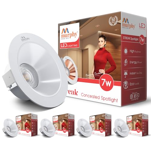 Image of Murphy 7W Streak LED Down Light WH+White Finish, Natural White Light, Round, Pack of 5, Recessed Ceiling LED Light, Suited for 3 inch Junction Box /Concealed Box (2 Years Warranty)