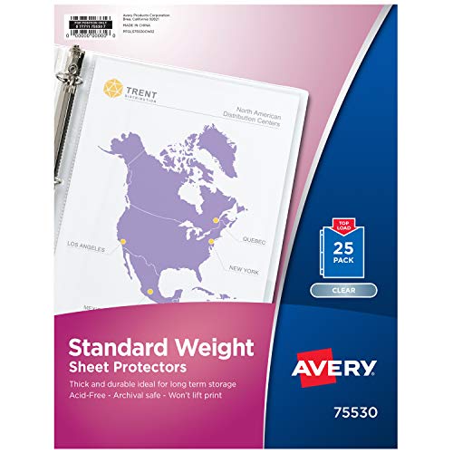 Avery Clear Standard Weight Sheet Protectors Top Load 25 Document Protectors (75530)