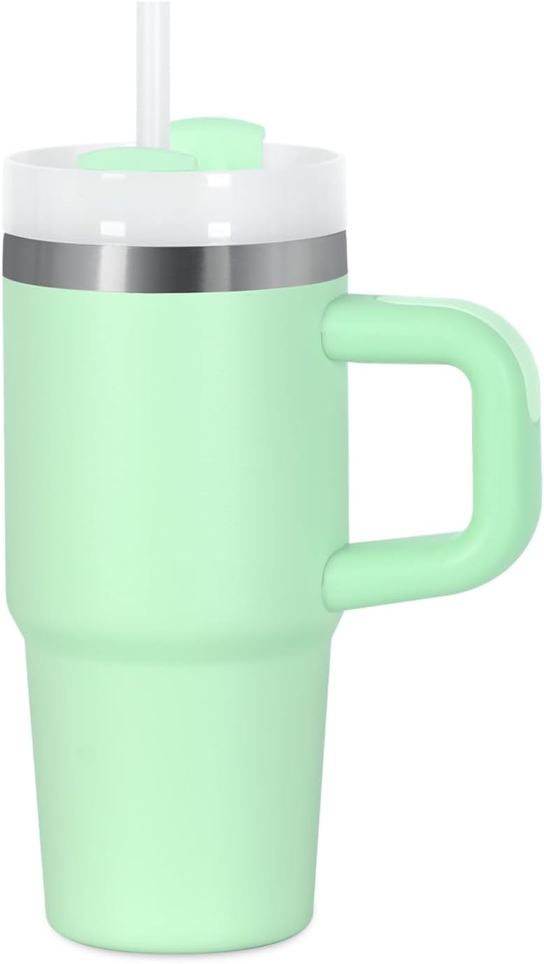 Muwnrol 14 Oz Tumbler with Handle and Straw for Kids, Stainless Steel Vacuum Insulated Tumbler Keep Cold Heat and Ice, Gifts for Children Cups (Light Green)