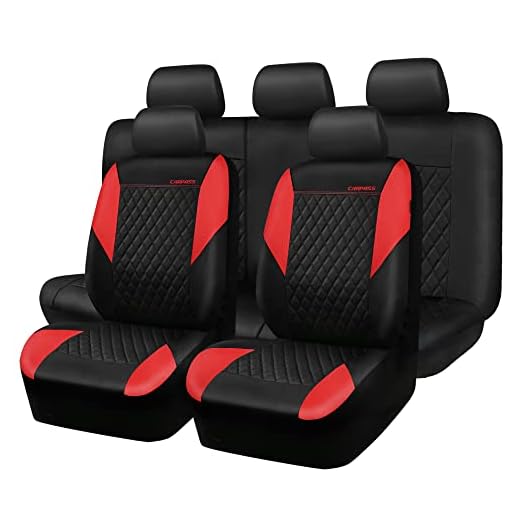 CAR PASS Leather seat Cover-Universal Quilting car seat Cover with 5mm Composite Sponge Inside,Airbag Compatible,2zipper Bench for Most Sedan,SUV,Truck (Full Set,Red)