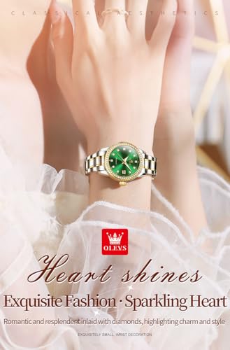 Image of OLEVS Womens Diamond Watches Automatic Mechanical Gold Luxury Dress Ladies Self Winding Original Stainless Steel Wrist Watch