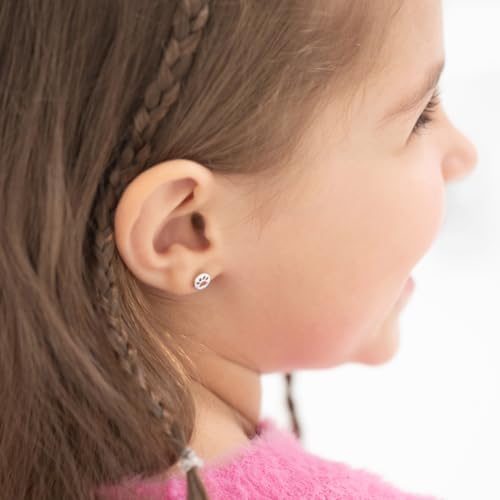 925 Sterling Silver Dog Paw Coin Safety Screw Back Earrings for Little Girls - Children's Paw Shaped for Dog or Cat Best Friends - Pet Loving for Young Girls3