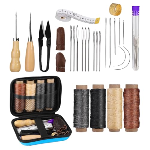 Kit de Costura para Reparación de Tapicerías | Kit de Agujas de Coser a Mano, Lezna e | Herramientas Versátiles para Artesanía en y Reparación de Tapicería de Autos y Muebles