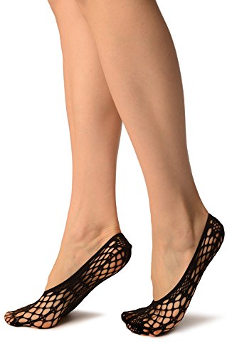 LissKiss Black Medium Wavy Mesh Lace Footies - Footsies Socks3