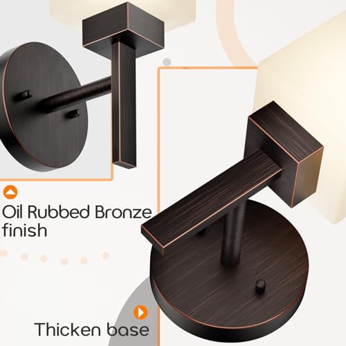 AONEON Wall Lights Over Mirror Bathroom Vanity Light Fixtures with White Frosted Glass Shade, Wall Sconces for Porch, 2 Pack Oil Rubbed Bronze T002ORB-L1-P2 by AONEON - Used condition - Image 5