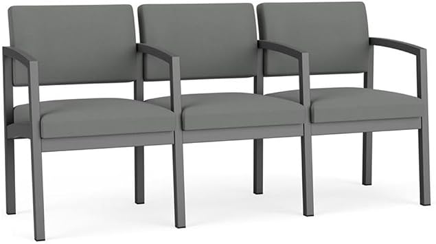 Lenox Steel Reception Waiting 3 Seats Chair/Charcoal Steel/Light Gray
